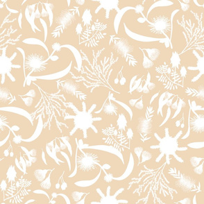 Australian Native Garden - white silhouettes on beige, large 