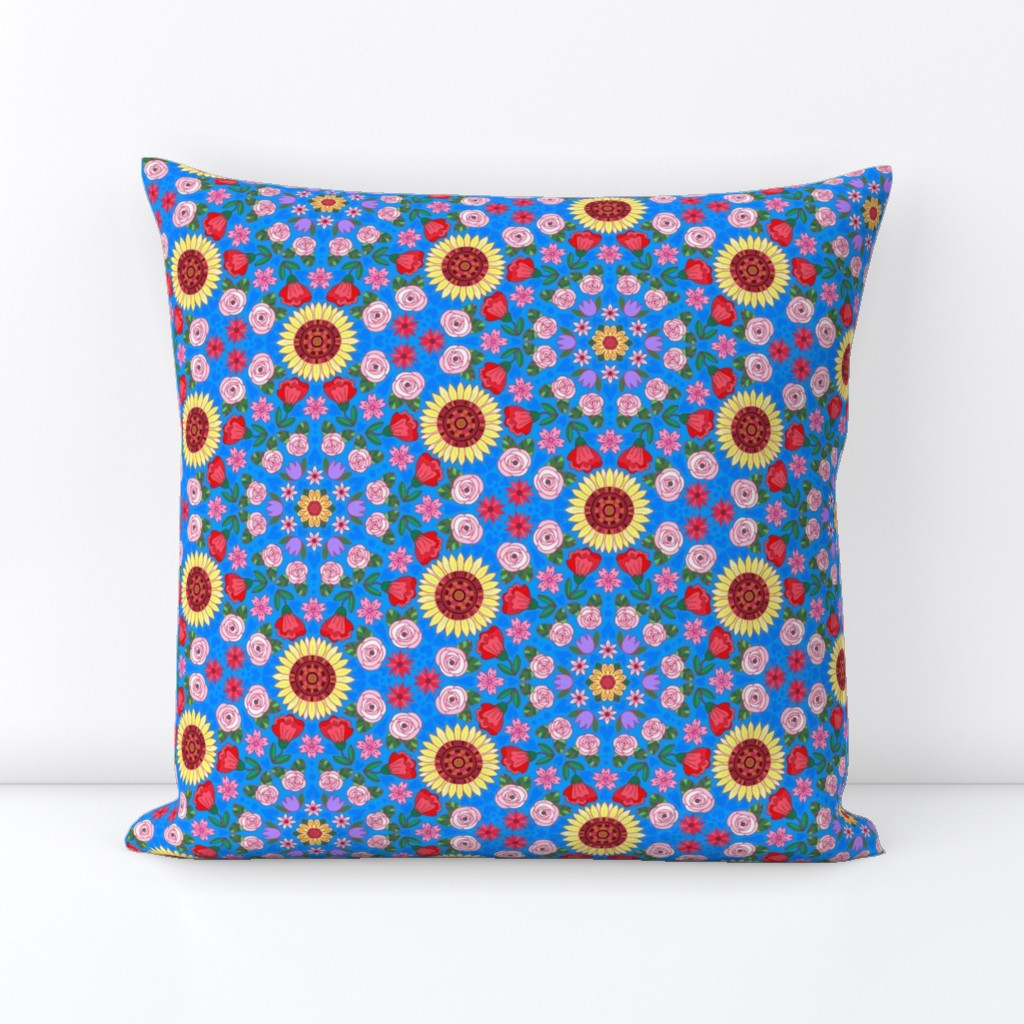 Summer Floral Kaleidoscope Blue