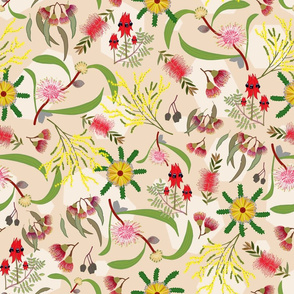 Australian Native Garden - beige pattern, large  