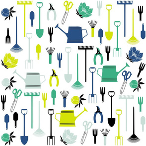 Cute Gardening Tools in Blue and Green