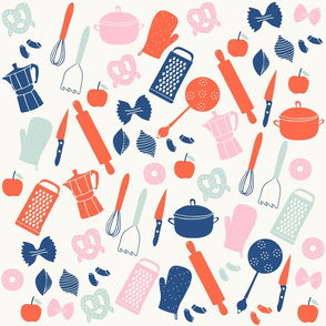 Cute Cooking Equipment in Red Pink and Blue