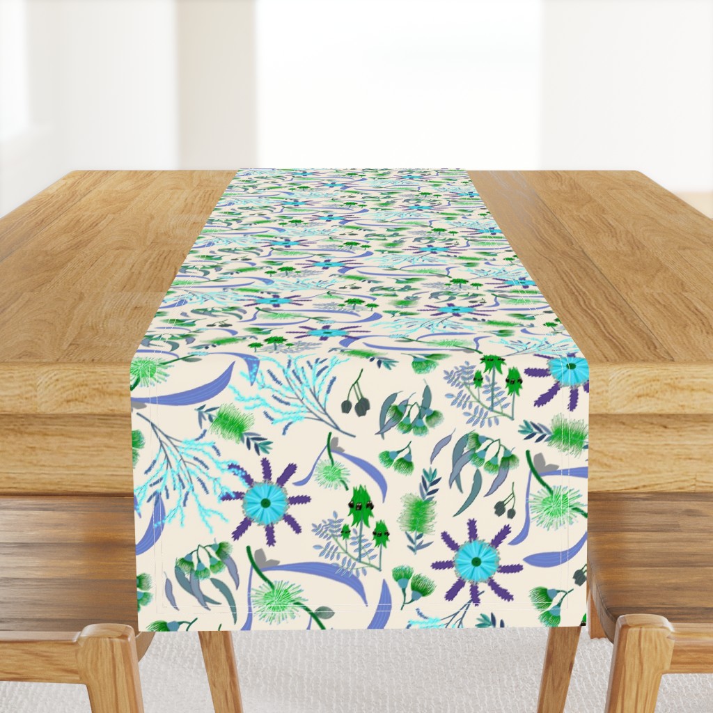 Australian Native Garden #3 (green/blue) on cream, large  