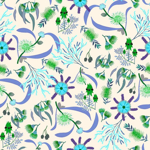 Australian Native Garden #3 (green/blue) on cream, large  