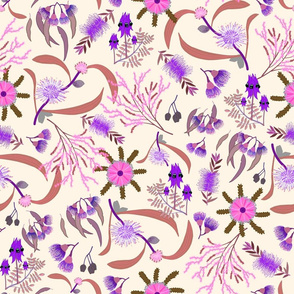 Australian Native Garden #2 (pink/purple) on cream, large  