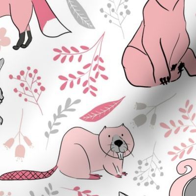 Woodland Forest Friends Pink and Gray