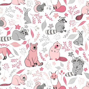 Woodland Forest Friends Pink and Gray