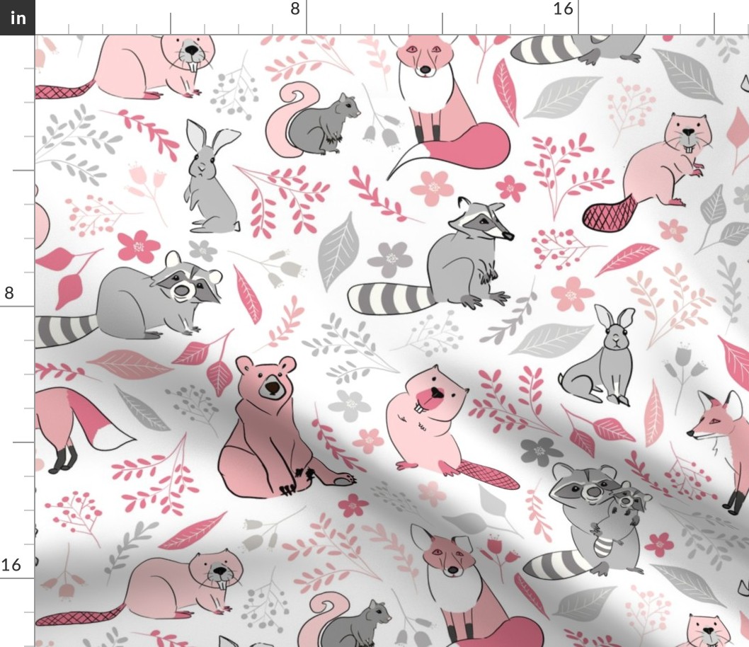 Woodland Forest Friends Pink and Gray