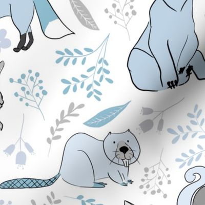 Woodland Forest Friends Blue and Gray