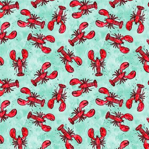 (extra small scale) lobsters - watercolor & ink nautical summer - red on aqua - LAD20