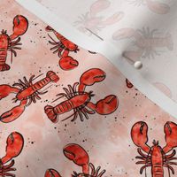 (extra small scale) lobsters - watercolor & ink nautical summer - red on peach - LAD20