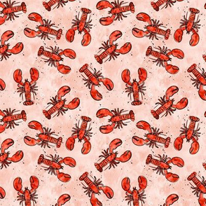 (extra small scale) lobsters - watercolor & ink nautical summer - red on peach - LAD20