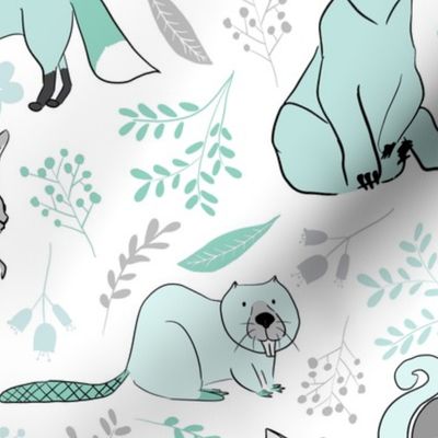 Woodland Forest Friends Mint and Gray