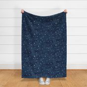 Shibori Stars on Dark Indigo (xl scale) | Night sky fabric, block printed stars on linen pattern, arashi shibori linen.