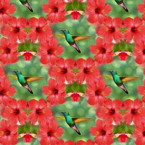 hummingbird in hibiscus - small - painting effect
