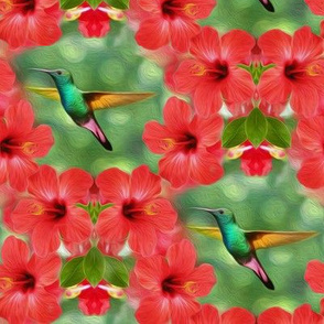 hummingbird in hibiscus - large - painting effect