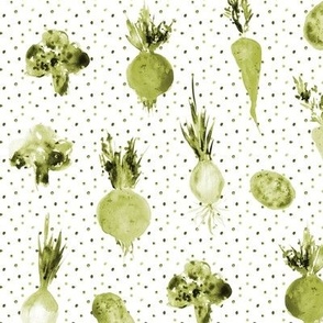 veggies from grandmother's garden in khaki shades - watercolor vegetables p294-5 