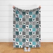 Woodland Dream Plaid Patchwork - Blue / Black, Gray Cheater Quilt Blanket, GL-BB, rotated