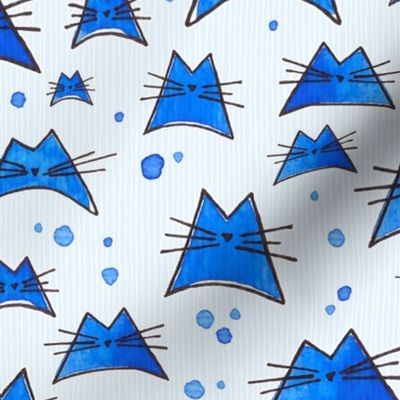 cats - nala cat - hand-drawn watercolor in blue - cats fabric