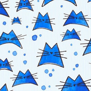 cats - nala cat - hand-drawn watercolor in blue - cats fabric