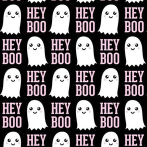 HEY BOO - ghost - cute halloween - pink on black- LAD20