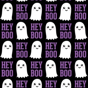 HEY BOO - ghost - cute halloween - purple on black  - LAD20