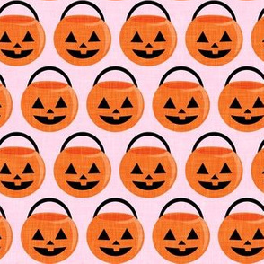 pumpkin trick-or-treat candy buckets - halloween - orange on pink - LAD20