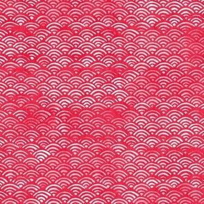 Japanese Block Print Pattern of Ocean Waves, Japanese Waves Pattern in Cherry Red, Bright Red Boho Print, Beach Fabric.