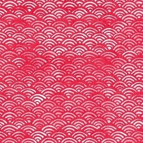 Japanese Block Print Pattern of Ocean Waves (large scale), Japanese Waves Pattern in Cherry Red, Bright Red Boho Print, Beach Fabric.