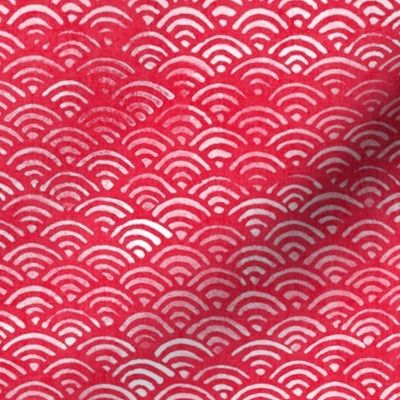 Japanese Block Print Pattern of Ocean Waves (xl scale), Japanese Waves Pattern in Cherry Red, Bright Red Boho Print, Beach Fabric.