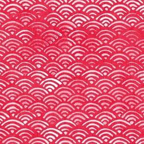 Japanese Block Print Pattern of Ocean Waves (xl scale), Japanese Waves Pattern in Cherry Red, Bright Red Boho Print, Beach Fabric.