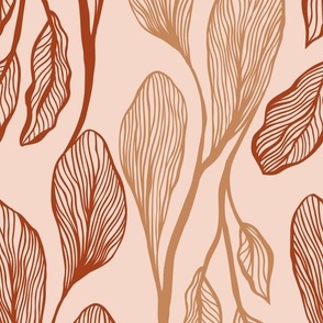 Abstract Pastel Branches Line Art on Beige