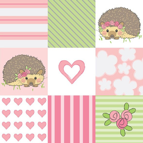 hedgehogs and roses wholecloth 6 inch blocks