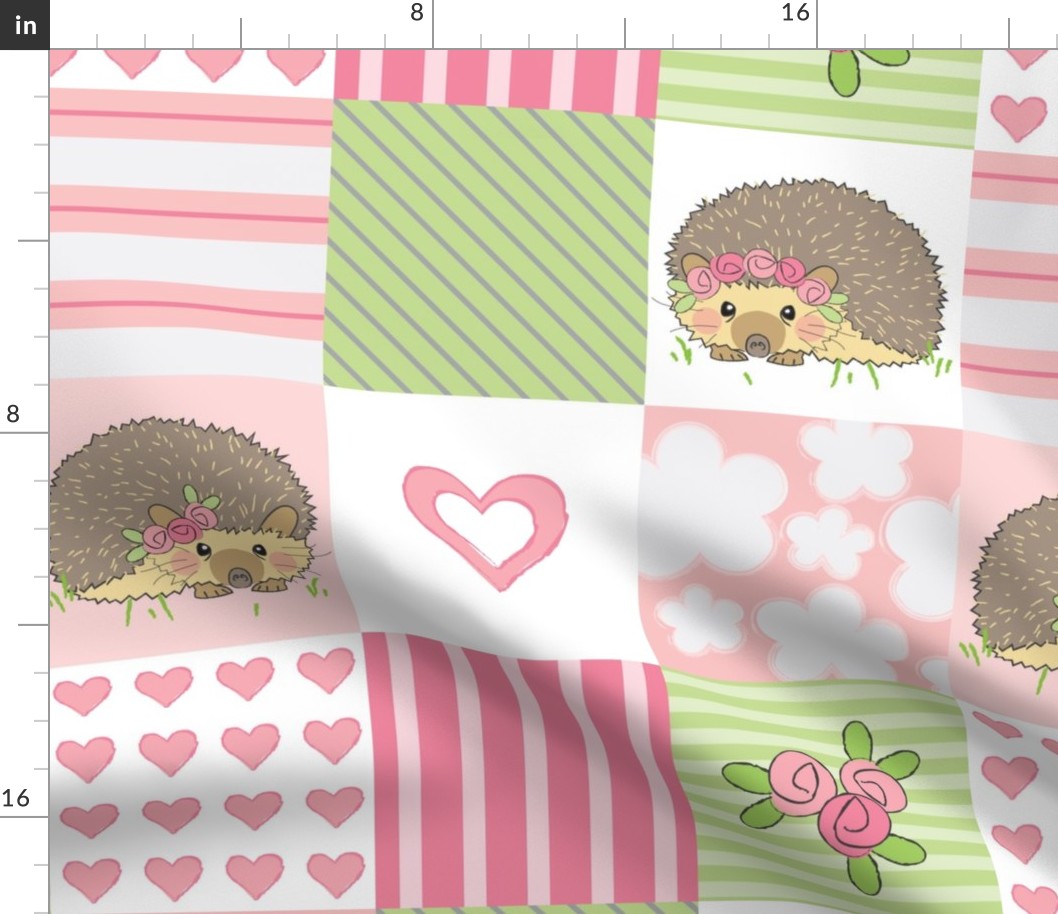 hedgehogs and roses wholecloth 6 inch blocks