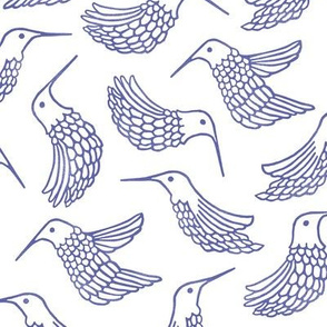 Hummingbird Block Print, Indigo on White