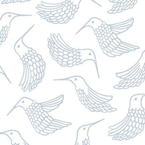 Hummingbird Block Print, Gray on White