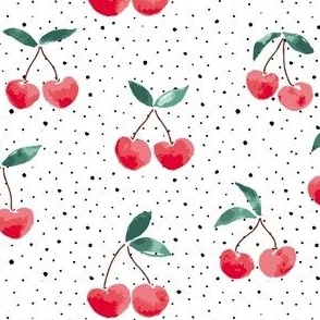 small // Scattered cherries on on white with black speckle