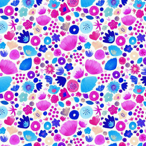 Watercolour floral in pink and blue on white