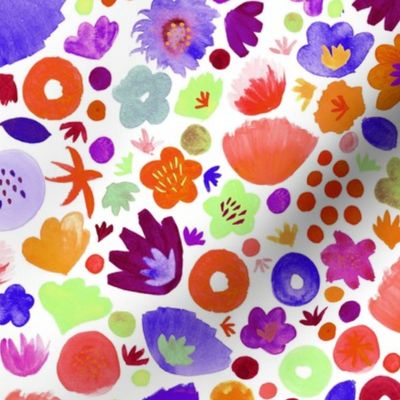 Watercolour floral in orange and purple on white