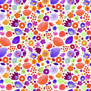 Watercolour floral in orange and purple on white