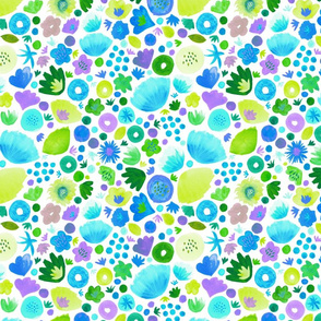 Watercolour floral in blue and green on white