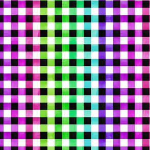Neon and black gingham watercolor