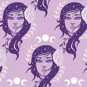 Moon Goddess, Stars, and Triple Moon | Witchy Purple 