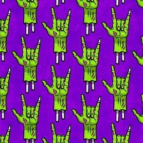 zombie ILY hands - halloween - zombie hands - green on purple - LAD20