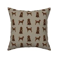 chocolate labradoodle fabric - dog fabric, doodle dog - taupe