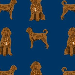 apricot labradoodle fabric - doodle dog fabric - navy