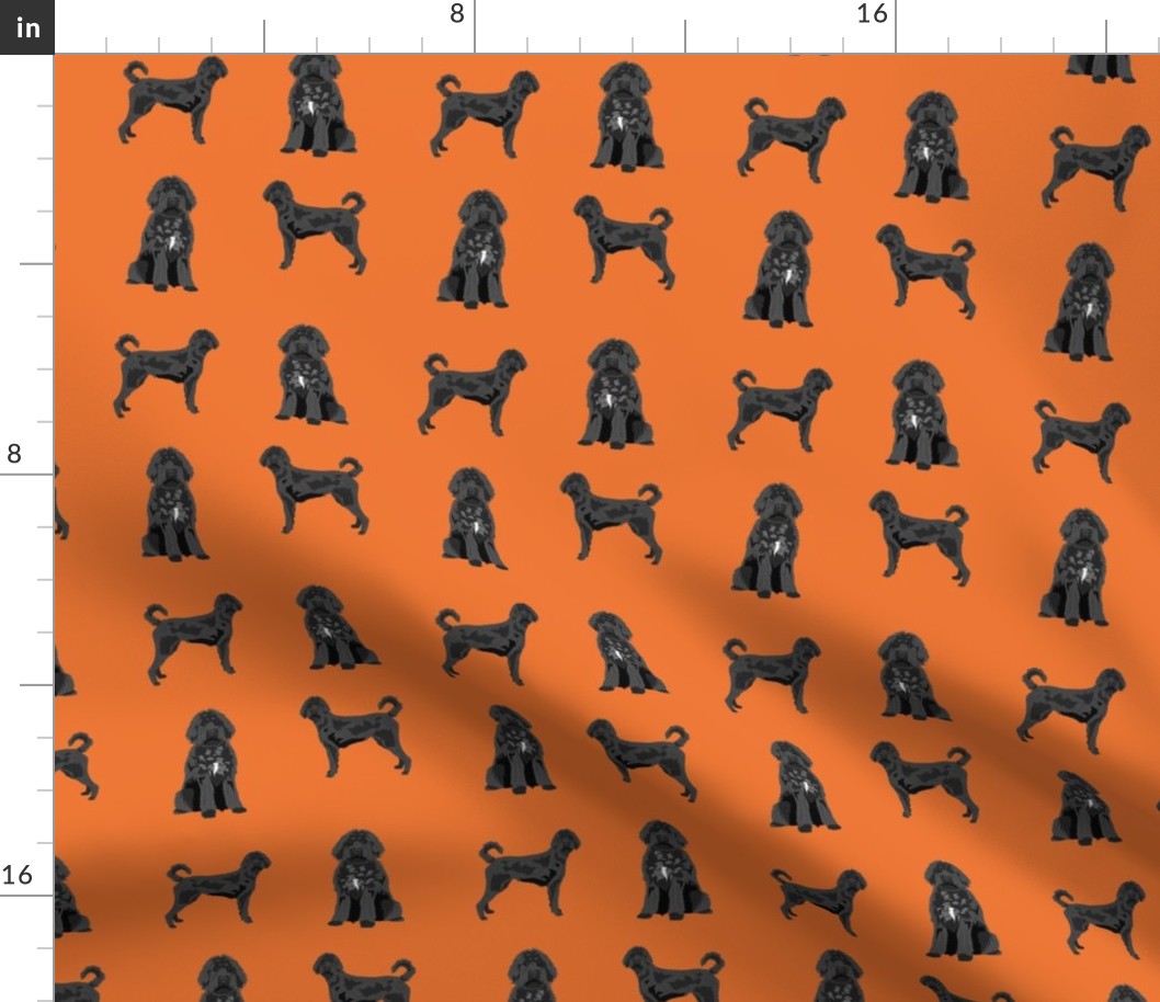 black labradoodle fabric - dog fabric, doodle dog - orange