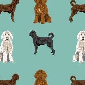  labradoodle fabric - dog fabric, doodle dog - mint