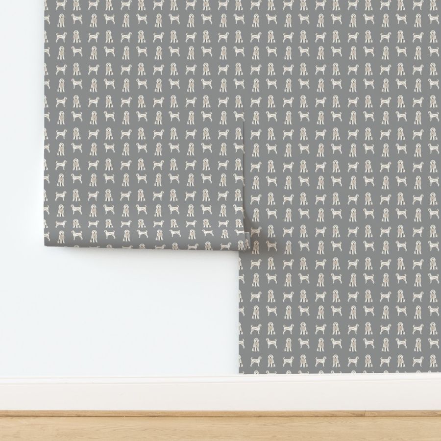 cream labradoodle fabric - light -  grey