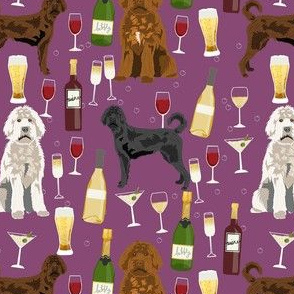 labradoodle wine fabric - doodle dogs fabric -purple