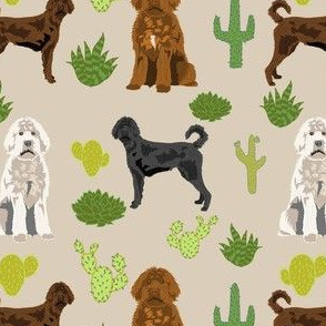 labradoodle cactus fabric - doodle dog fabric - tan